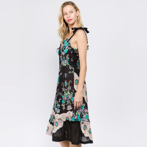 CHRISTINA DRESS Flower Printed Short Dress With Ties And Ruffle Detail