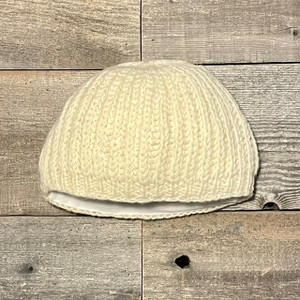 Wool Knit Beanie Cap With Fleece Lining In Cream