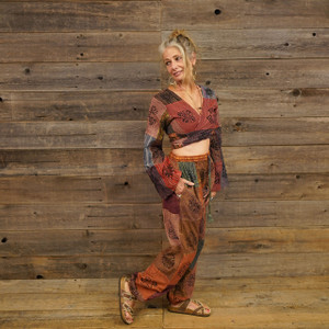 ON THE BLOCK HAREM PANTS Fine Cotton Patchwork w/ Block Print Harem Pants w/ Elastic Waist &  Pockets