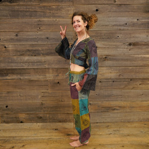 ON THE BLOCK HAREM PANTS Fine Cotton Patchwork w/ Block Print Harem Pants w/ Elastic Waist &  Pockets