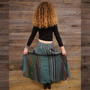 EASY RIDER SKIRT Heavy Cotton Gherri + Print Patchwork  Long Panel Skirt w/ Back Elastic