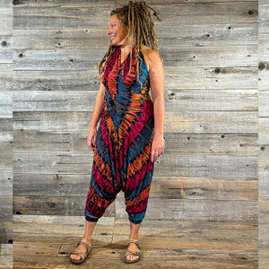 DESERT SUNSET JUMPSUIT Rayon Spandex  Tie Dye Pujari Halter Jumpsuit