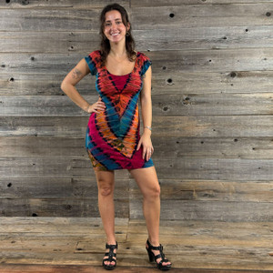 DESERT SUNSET MINI DRESS Rayon Spandex  Tie Dye Peek-A-Boo Body Con Mini Dress