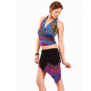 FAIRY SKIRT Rayon Spandex Tie Dye Angle Cut Mini Skirt