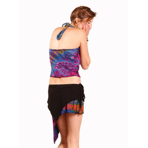 FAIRY SKIRT Rayon Spandex Tie Dye Angle Cut Mini Skirt