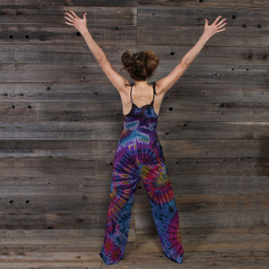 LOVE IS EVERYWHERE JUMPSUIT Spandex Rayon Mudmee Tie Dye Bobbing Top Shoulder Tie Jumpsuit w/ Pockets