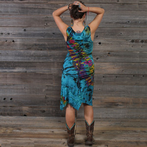 ON THE RUN DRESS Spandex Rayon Mudmee Tie Dye Corset Back Short Tank Dress