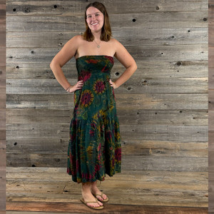 EARTH SONG DRESS Flat Rayon Mudmee Tie Dye Smocking Tube Top Tiered Long Dress/ Maxi Skirt