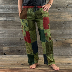 PLAYIN'PANTS Grateful Dead Men's Cotton Patchwork Solid & GD Print Cargo Pants