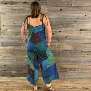 TEMPTATION JUMPSUIT Cotton Stripe w/ Print Combo Patchwork String Jumpsuit