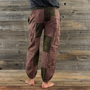 ON THE BUS PANTS  Grateful Dead Men's Cotton Patchwork Solid & GD Print Cargo Pants Sky/Grey/Tan