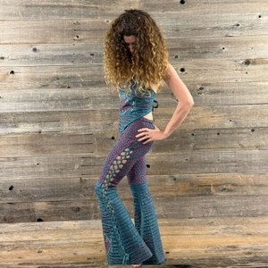 THE TWIST PANTS Cotton Lycra Small Donut Print Razor Cut Side Lace Up Booty Pants w/ Phish Outline