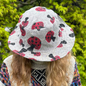 MUSHROOM PRINT HAT Cotton Patchwork Hat With Finished Edge & Multi Mushroom Print