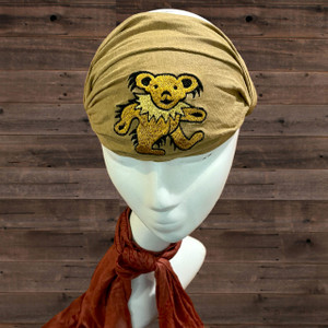 Grateful Dead Embroidered Bear Cotton Stonewashed Headband With Hand Embroidery - Sold Singly