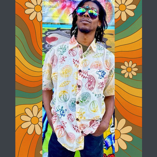 ONE WAY OR ANOTHER BUTTON UP Grateful Dead Cotton Rainbow Multi Grateful Dead Print Button Up Short Sleeve Shirt Natural ONE WAY OR ANOTHER BUTTON UP Grateful Dead Cotton Rainbow Multi Grateful Dead Print Button Up Short Sleeve Shirt Natural