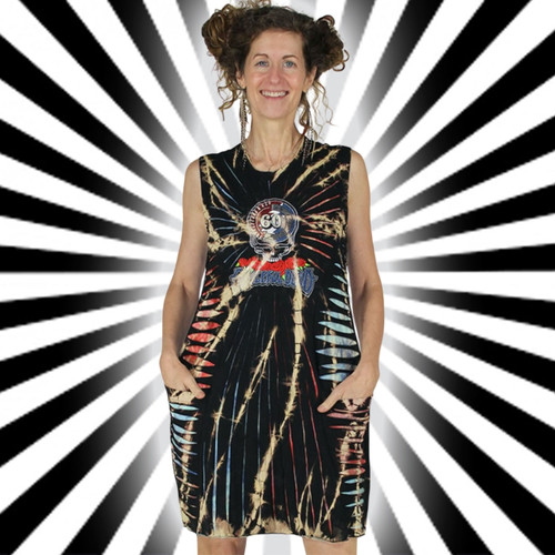 60TH MINI DRESS Cotton Lycra Tie Dye Razor Cut Hourglass Tank Dress w/ Grateful Dead 60th Anniversary Embroidery & Pockets