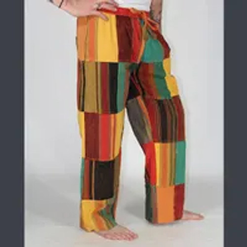 NOMAD JOURNEY PANTS Cotton Patchwork Pants w/ Elastic Waist , Drawstring & Pockets