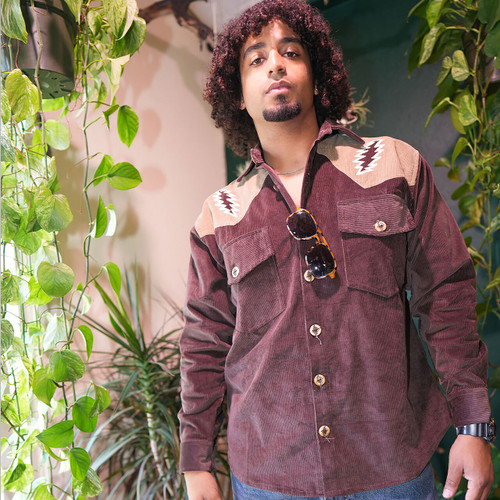JOHNNY B SHIRT 2 Tone Corduroy Button Up Long Sleeve Shirt w/  Grateful Dead Bolt Cut Out & Steal Your Face Embroidery & Bolt Buttons