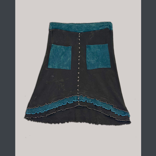 MIDNIGHT STROLL SKIRT Cotton Stonewash Patchwork Short Skirt w/ Outter  Stitching  Detail & Pockets