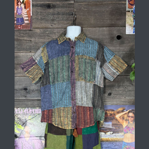 JASPER SHIRT Nepali Striped Patchwork Over dyed Cotton Button-Up Men's Shirt