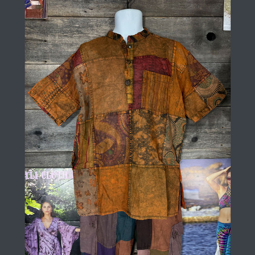 BOHDI SHIRT Nepali Striped Patchwork Over dyed Cotton Button-Up Men's Shirt
