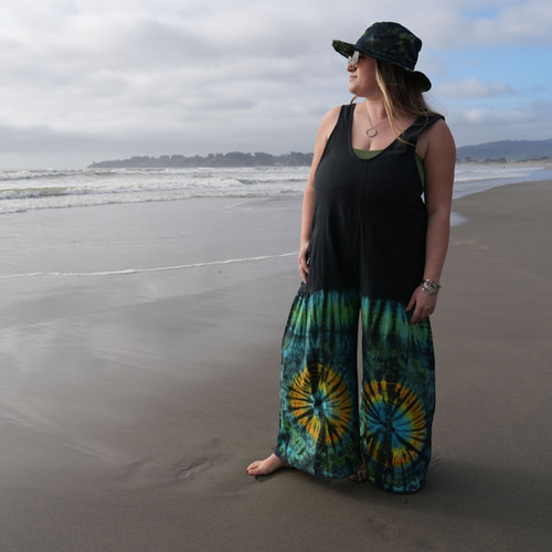 EMERALD AURA JUMPSUIT Cotton Solid & Tie Dye Bucket Jumper w/Outer Pockets