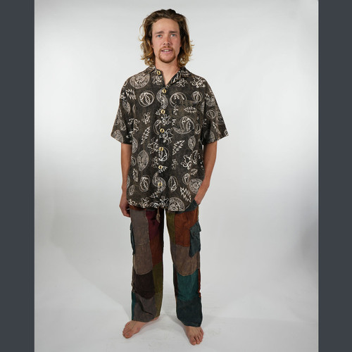 HUNTER SHIRT Cotton Enzyme Wash GD Multi Print Button Up Men's Collar Short Sleeve Shirt w/ Chest Pocket w/ Bolt Buttons