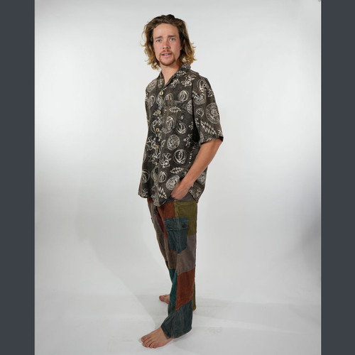 HUNTER SHIRT Cotton Enzyme Wash GD Multi Print Button Up Men's Collar Short Sleeve Shirt w/ Chest Pocket w/ Bolt Buttons