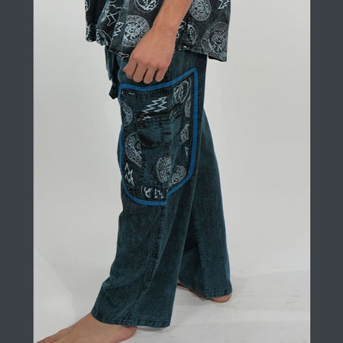 ROBERT PANTS Cotton Solid  Elastic Drawstring  Waist Multi GD Print 7 Pocket Men's Pants Solid w/ Patchwork Detail & Piping