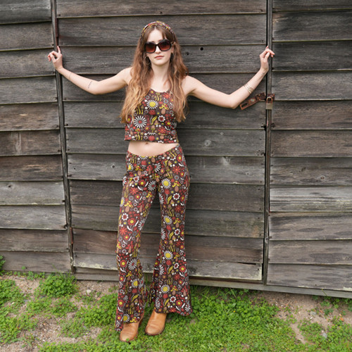 SHROOMY BLOOMY CROP TOP Cotton Spandex Groovy All Over Mushroom Print Crop Tank Top