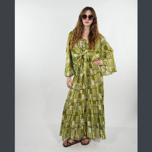 FLOWER PICNIC TOP Cotton Wide Sleeve Wrap Top