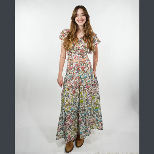 WATER LILY MAXI SKIRT Cotton  Smocking  Waist Tiered Patchwork Maxi Skirt  - Batik  Print