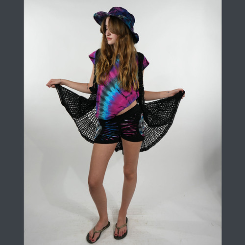 BE-IN T-SHIRT Cotton Spandex Cap Sleeve  T- Shirt Tie Dye