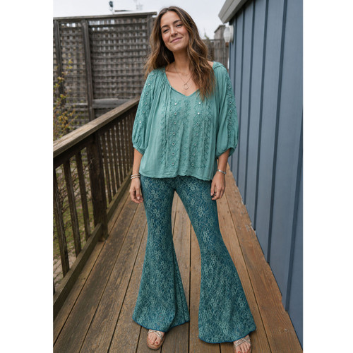 GRACE PANTS Lace Outer & Cotton Spandex lined Bell Bottom Pants