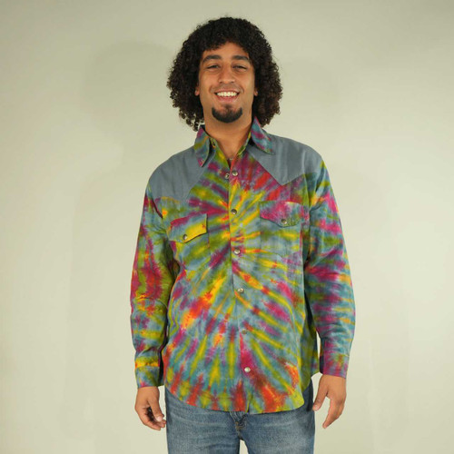 COSMIC CANYON SHIRT Cotton Tie Dye & Solid Western Snap Up Shirt