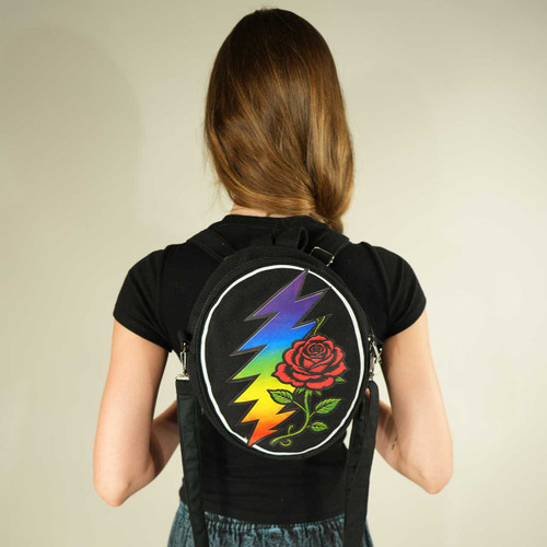 Grateful Dead Cotton Oval Convertible Crossbody / Backpack Zipper Bag w/ 3 Pockets, Adjustable Straps & GD Print