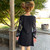 EVENING PARADISE DRESS Cotton Lycra Solid & Print Long Sleeve Mini Dress w/ Pockets, Tie Dye Piping & Tie Dye Lotus Applique’