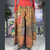 EARTH MAMA PANTS Cotton Patchwork Super Wide Leg Pants  w/ Elastic Drawstring Waist & Pockets