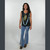 LACEY LIGHTENING TOP Cotton Spandex Stonewash & Tie Dye Tank Top w/ Grateful Dead Bolt & Rose Embroidery
