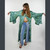 DONNA JEAN DUSTER Viscose Tie Dye  Angle Cut Wide Sleeve 3 Button Long Duster w/ Tonal Spaced Out Bolt Embroidery w/ Pockets
