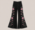 WILD ROSE PANTS Cotton Lycra Wide Leg Booty Pants w/ Ornate Rose  Embroidery  & Hidden Pocket