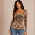 ROSEMARY TOP  Cotton Lycra Scoop Neck Long Sleeve Tie Dye  Shirt  w/ Tonal GD SYF Rose  Embroidery