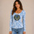 ROSEMARY TOP  Cotton Lycra Scoop Neck Long Sleeve Tie Dye  Shirt  w/ Tonal GD SYF Rose  Embroidery