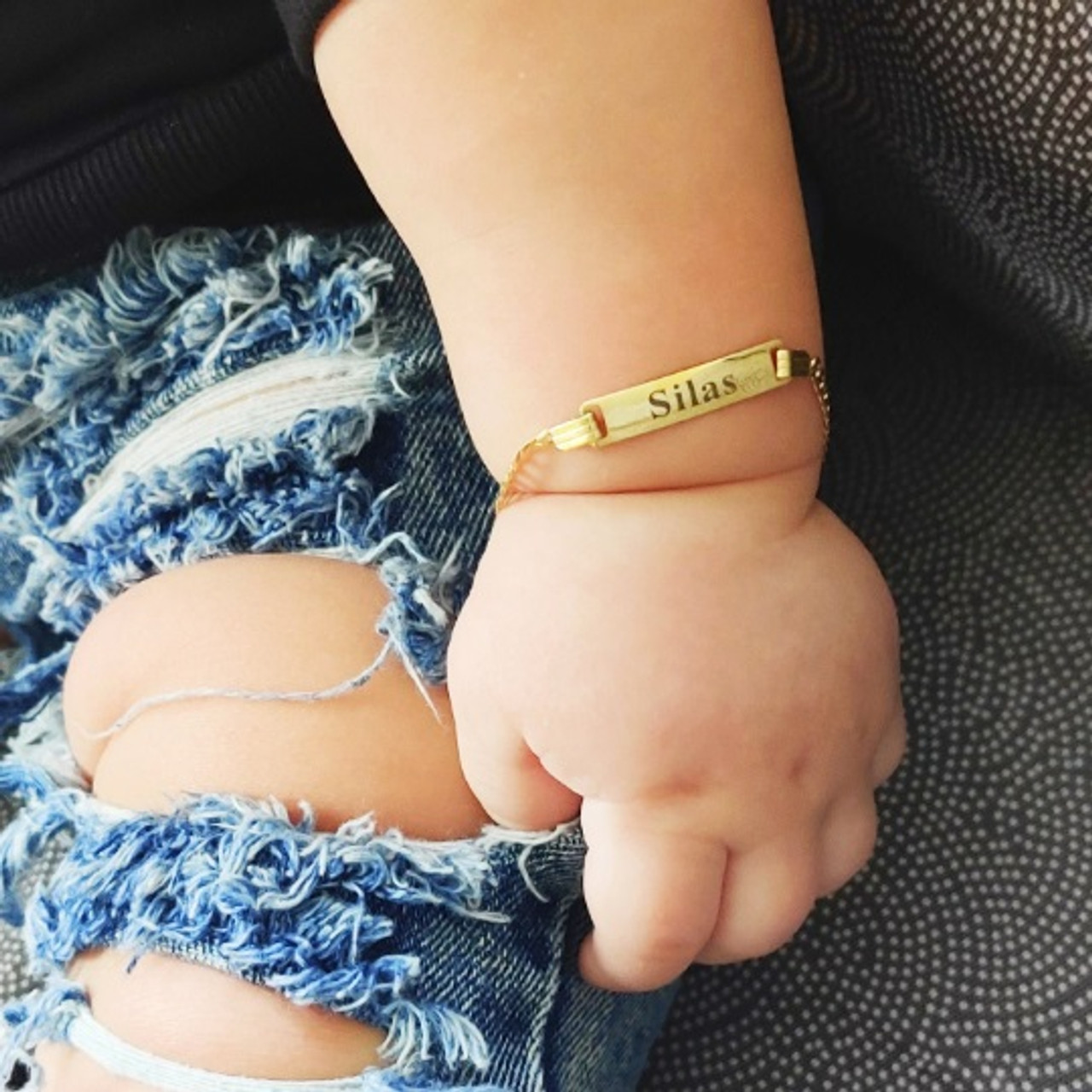 Amazon.com: Brilliant Bijou Children's Name Bracelet - ID Engraved Bracelet,  14k Yellow Gold Child Bracelet for Girls and Boys Real Gold ID Bracelet  (Not Plated or Filled) : Clothing, Shoes & Jewelry