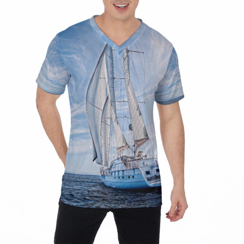 sail away ocean sailboat print v neck tee shirt