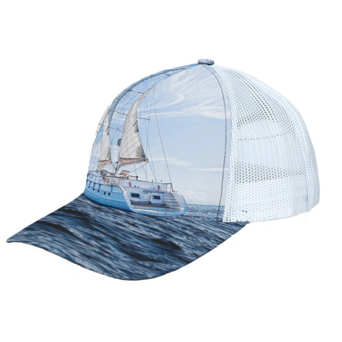 sail away ocean sailboat print trucker hat
