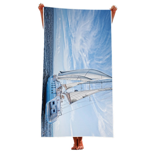 sail away ocean sailboat print beach towels