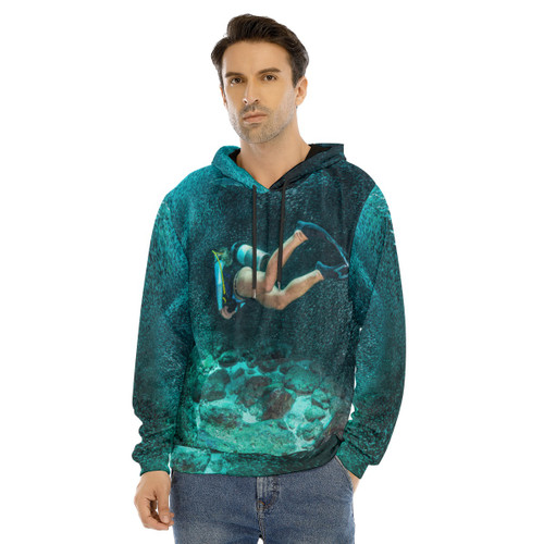 deep dive long sleeve velvet pullover hoodie with underwater scuba photo
