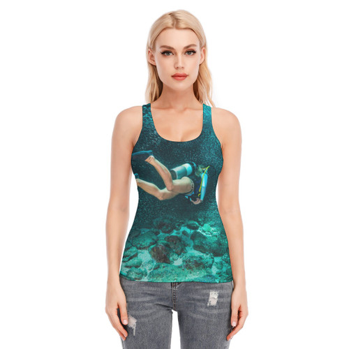 deep dive cotton racer tank with underwater photo of scuba diver