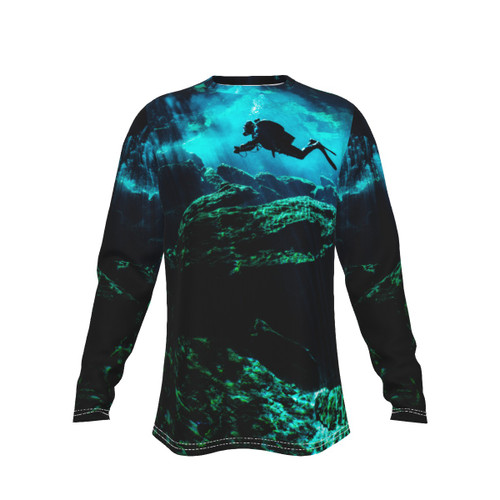subaquatic long sleeve round neck shirt with underwater photo of scuba diver